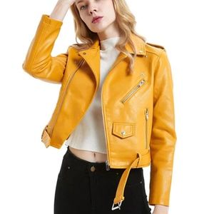 Zara Yellow Faux Leather Motorjacket
